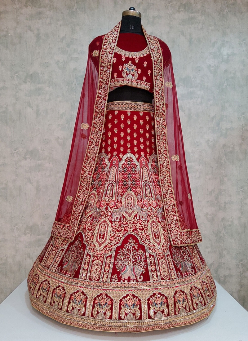 Maroon Reception Velvet Designer Lehenga Choli