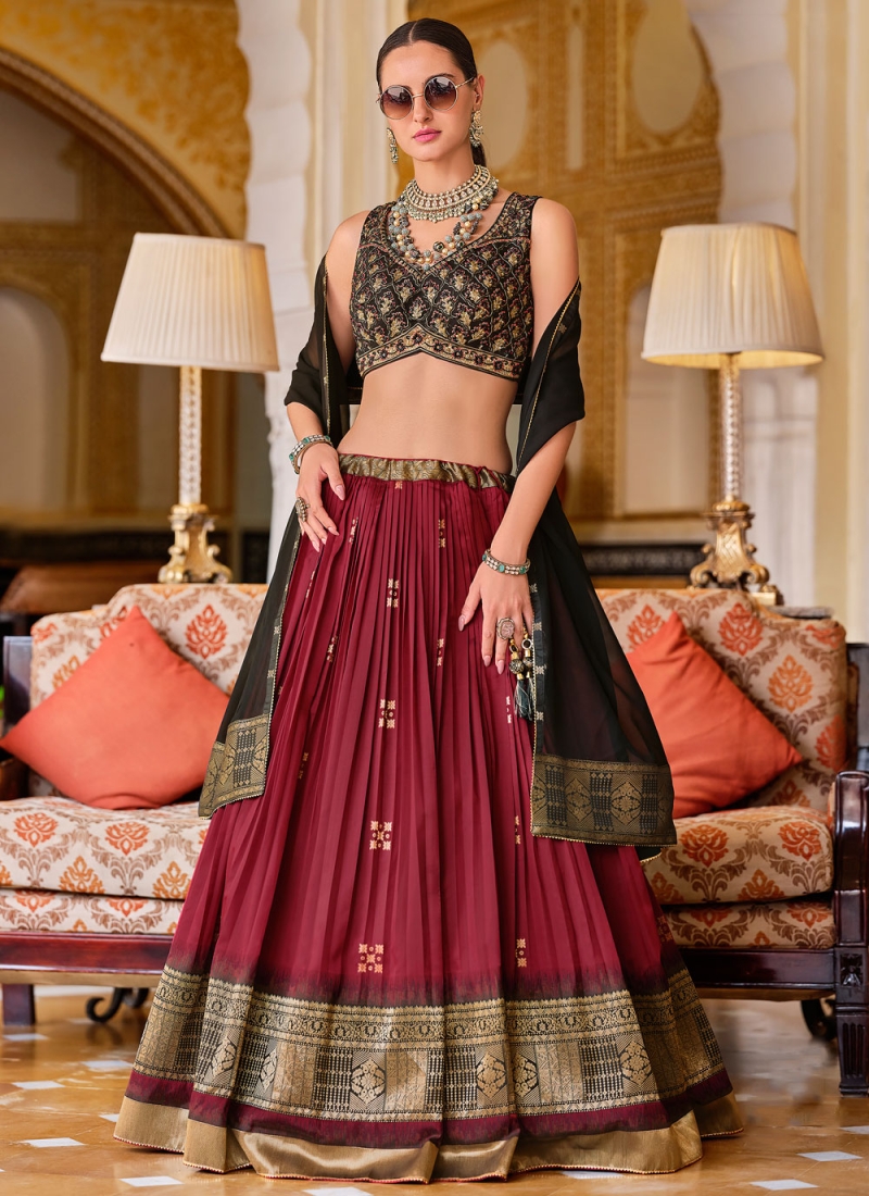 Maroon Silk Readymade Lehenga Choli