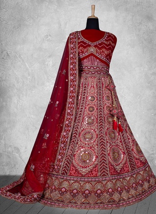 Maroon Thread Work Reception Trendy Lehenga Choli