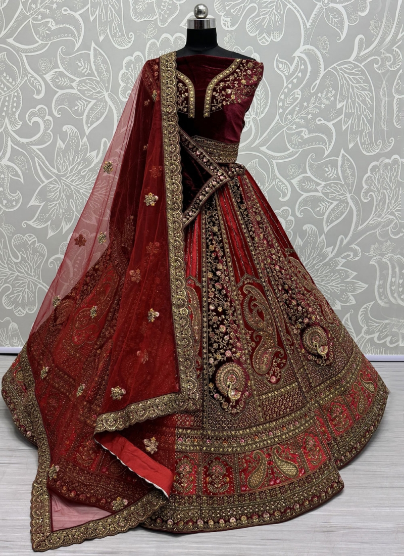 Maroon Velvet Fancy Trendy Lehenga Choli