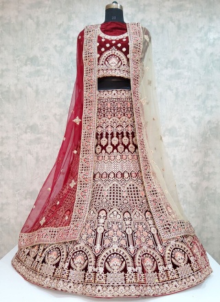 Maroon Velvet Mehndi Designer Lehenga Choli