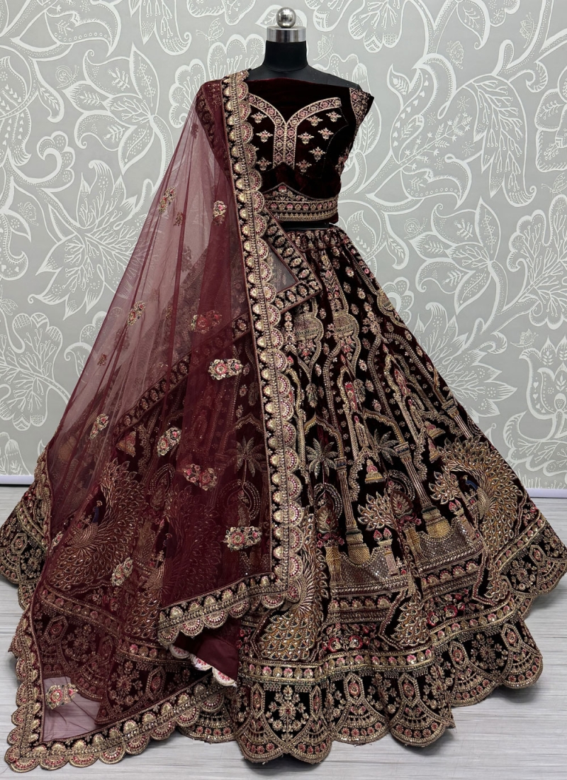 Maroon Velvet Thread Trendy Lehenga Choli