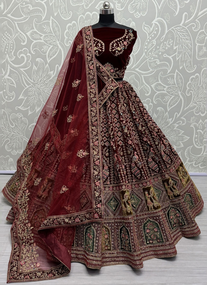 Maroon Velvet Trendy Lehenga Choli