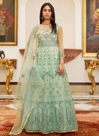 Marvelous Aqua Blue Net Trendy Salwar Kameez