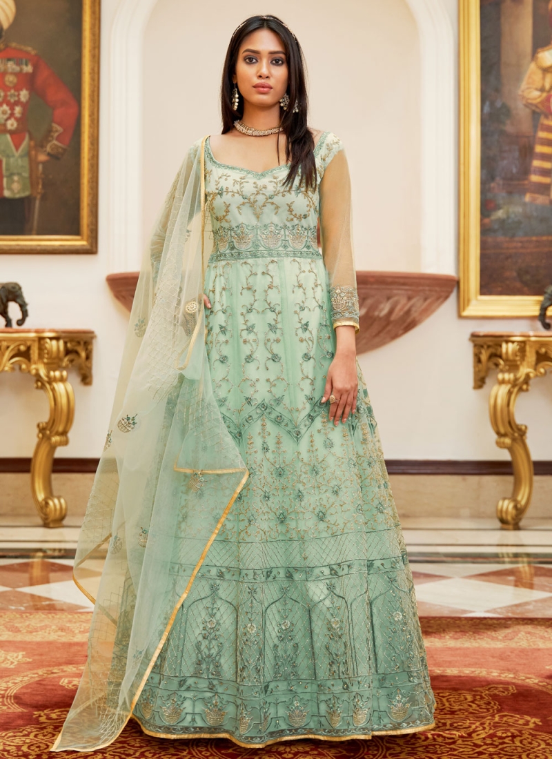 Marvelous Aqua Blue Net Trendy Salwar Kameez