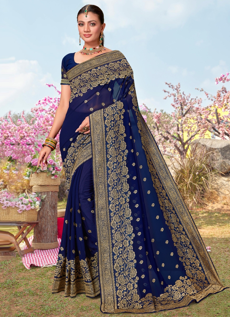 Inddus Blue Saree - Buy Inddus Blue Saree online in India