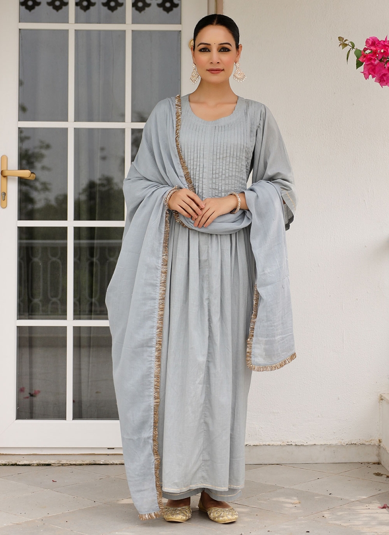 Masterly Grey Plain Cotton Pant Style Suit