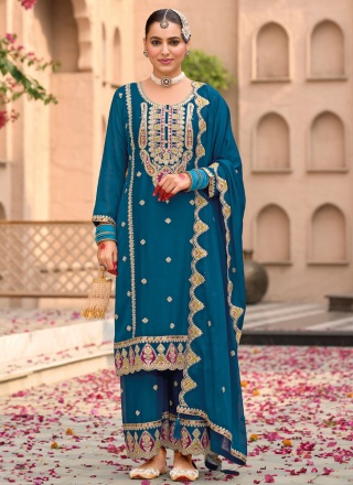 Masterly Morpeach  Embroidered Chinon Trendy Salwar Kameez