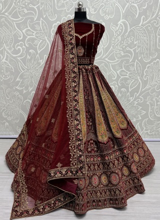 Masterly Patchwork Maroon Trendy Lehenga Choli