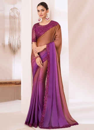 Masterly Rust Lace Chiffon Shaded Saree