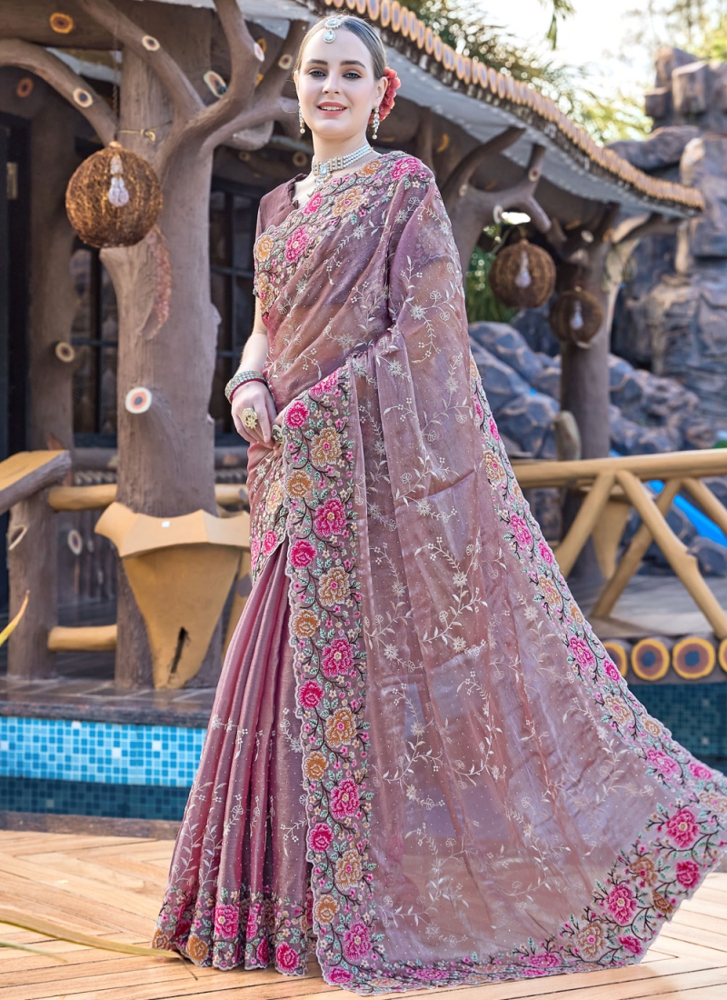 Mauve  Swarovski Traditional Saree