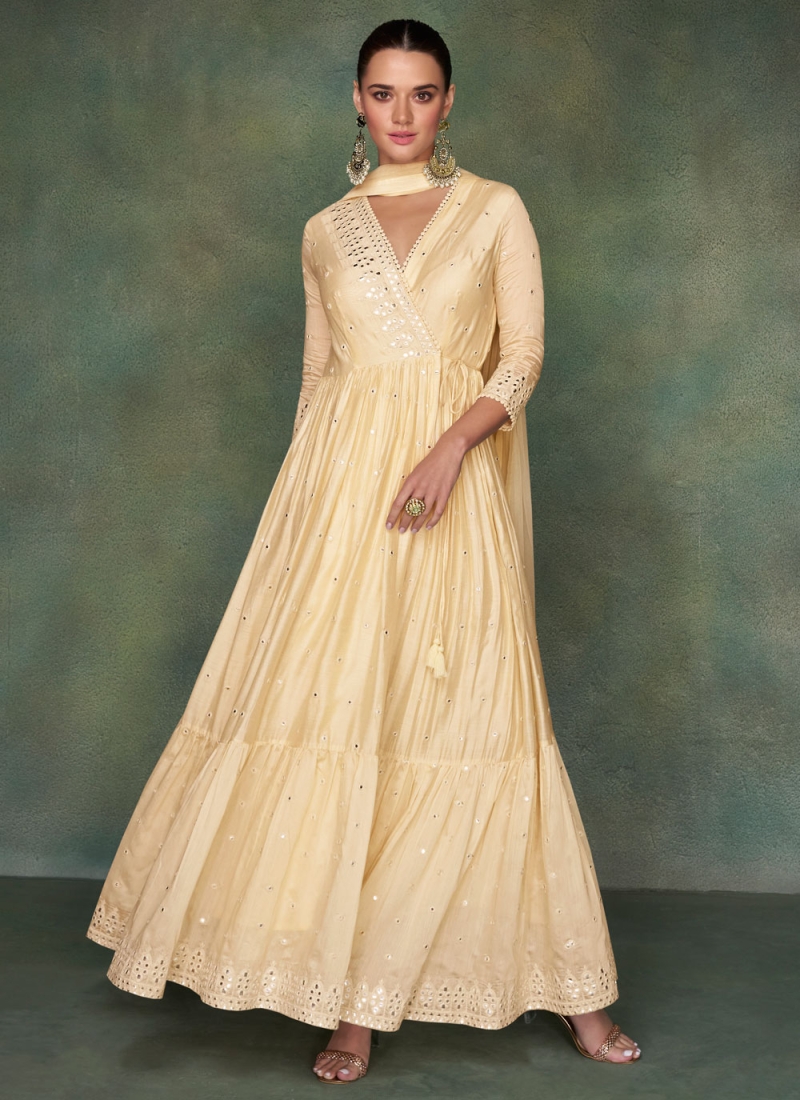 Mesmeric Mirror Cream Pure Silk Designer Gown