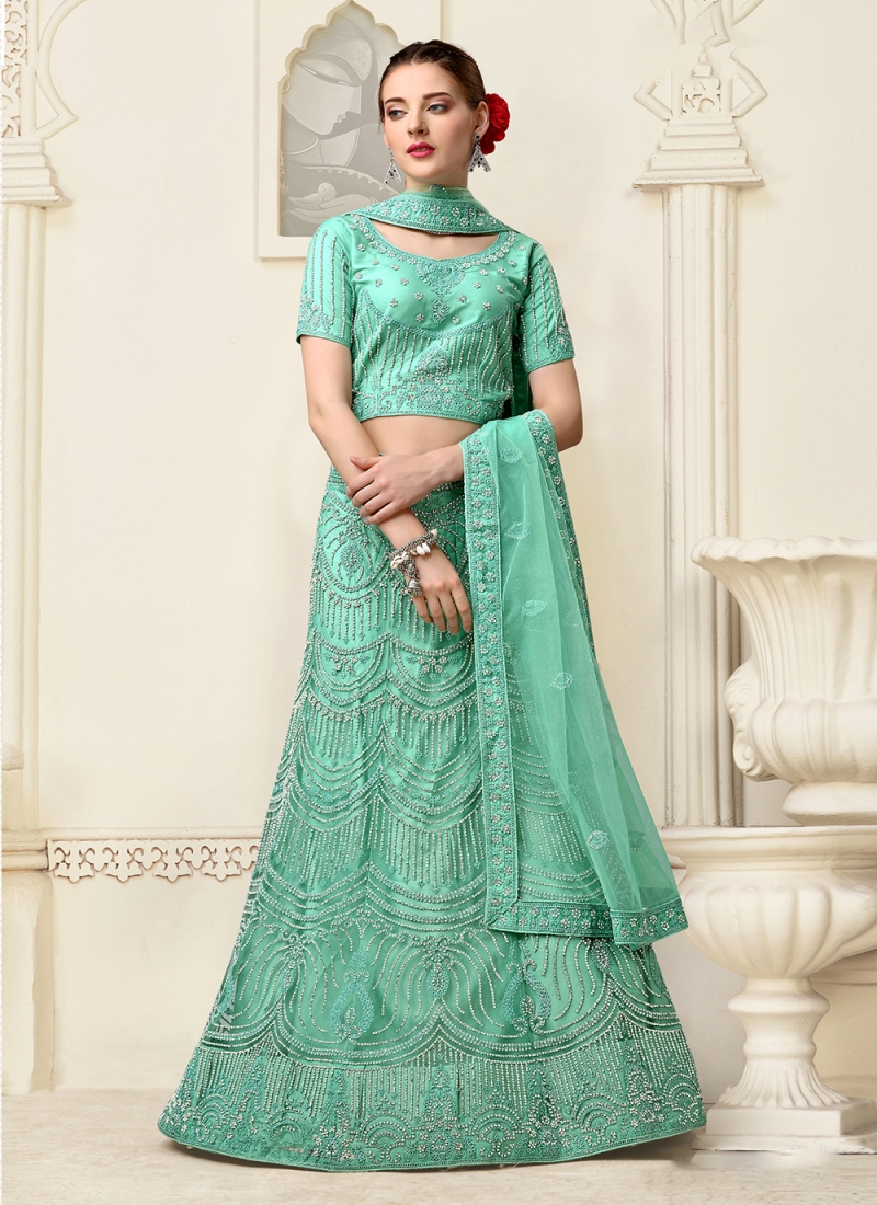 Buy Sea Green Viscose Embroidered and Resham Thread Work A - Line Lehenga  Choli for Engagement Online : 276452 -