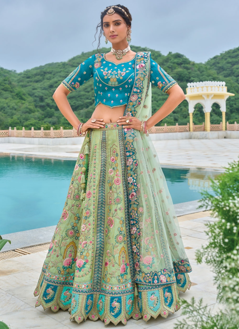 Miraculous Silk Thread Sea Green Lehenga Choli