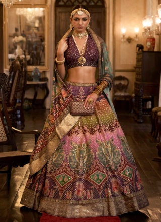 Mirror Silk Readymade Lehenga Choli in Multi Colou