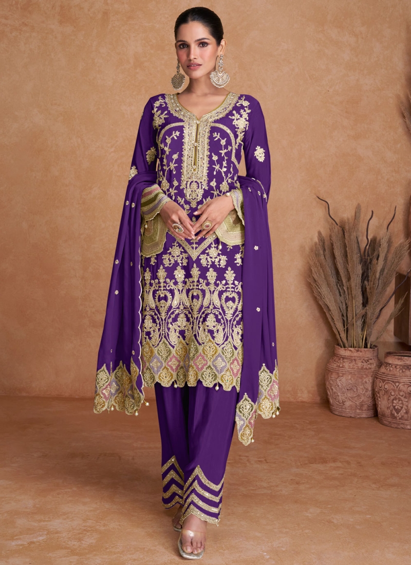 Mod Chinon Violet Mirror Designer Salwar Kameez