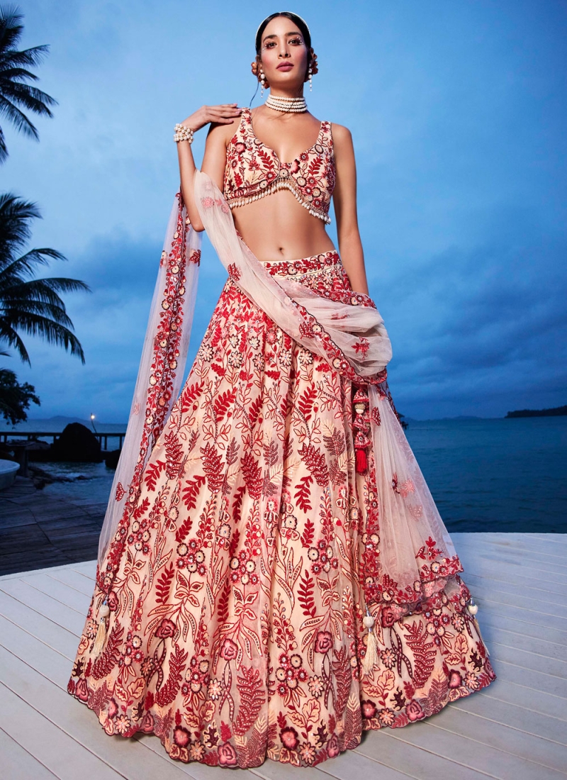 Mod Peach Net Designer Lehenga Choli