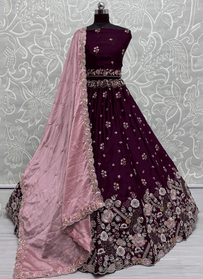 Modern Embroidered Wine Lehenga Choli