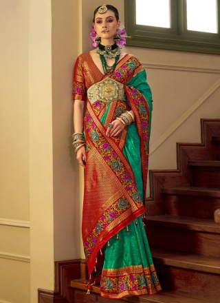 Modest Silk Green Jacquard Work Designer Saree