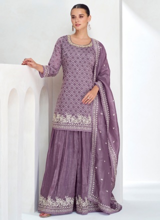 Modish Lavender Embroidered Trendy Salwar Kameez