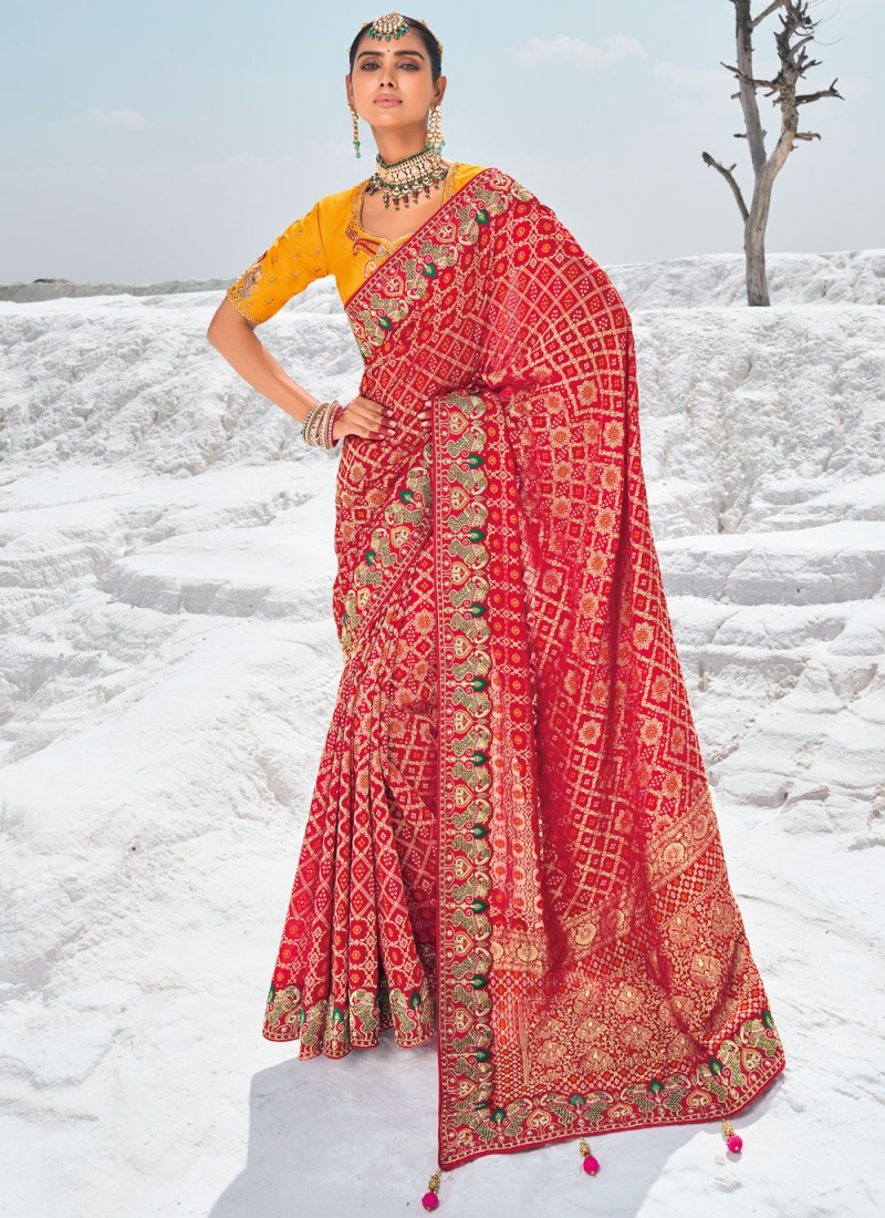 Monumental Georgette Zari Red Traditional Saree