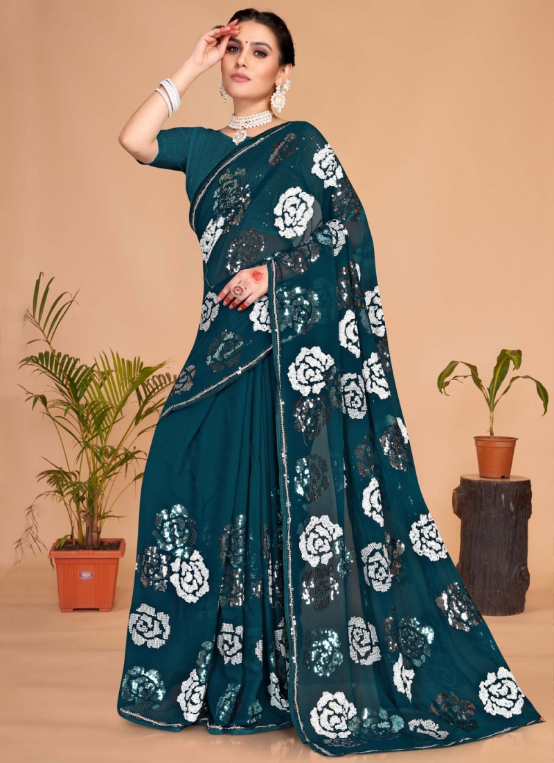 Morpeach  Georgette Ceremonial Classic Saree