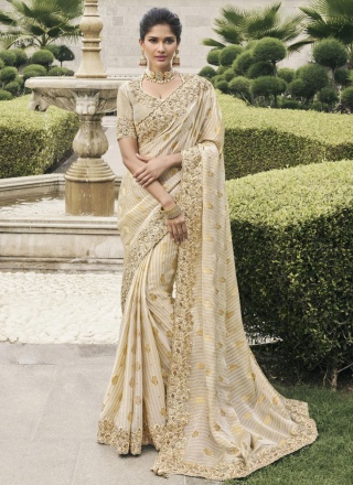 Moti Tussar Silk Traditional Saree in Cream