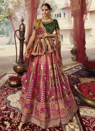 Buy Multicolor Wedding Wear Embroidered Art Silk Lehenga Choli