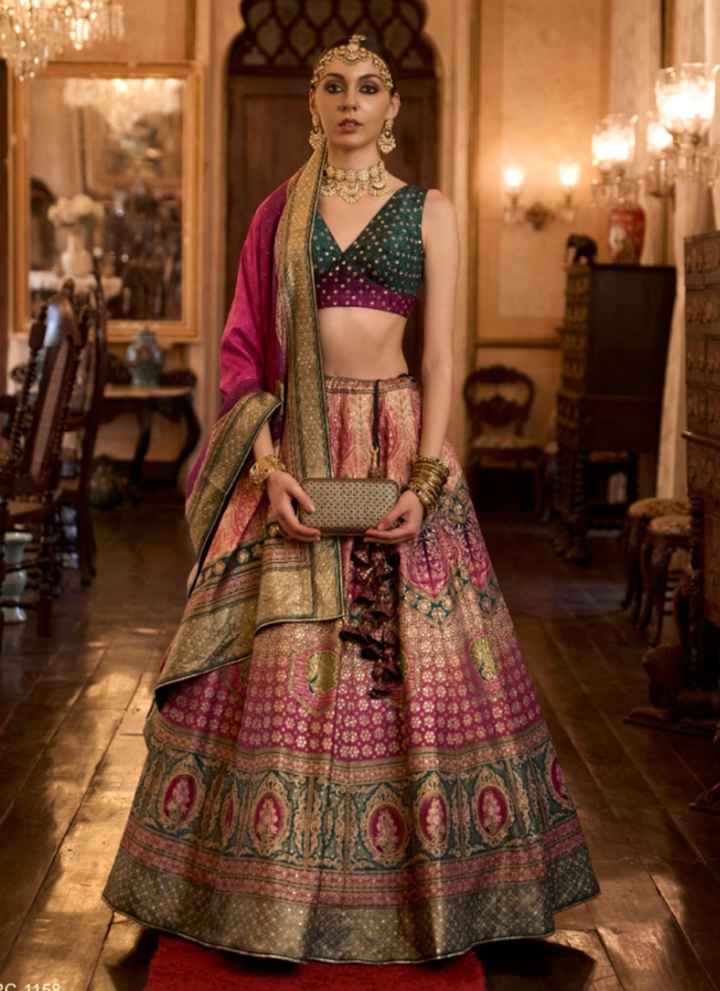 Dusty Mint Green Multicolor Embroidered Net Lehenga – Lashkaraa