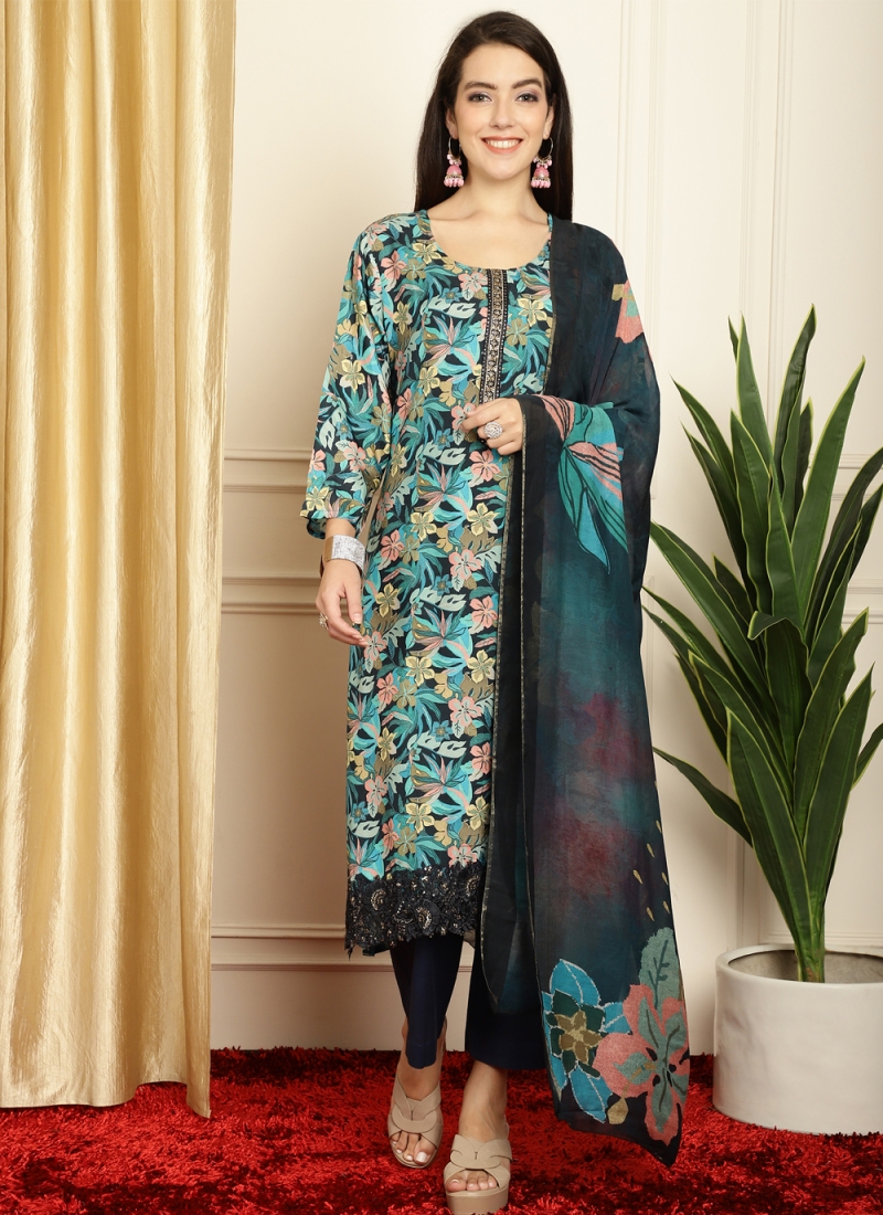 Multi Colour Digital Print Muslin Salwar Suit