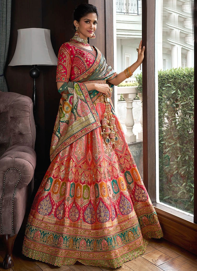 Multi Colour Embroidered Ceremonial Trendy Lehenga Choli