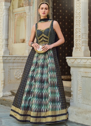 Multi Colour Foil Print Readymade Gown