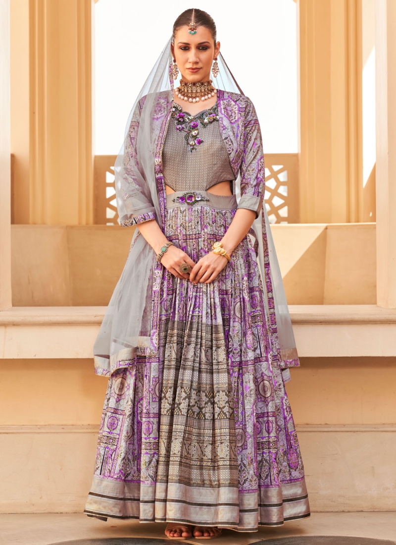 Multi Colour Foil Print Sangeet Designer Gown