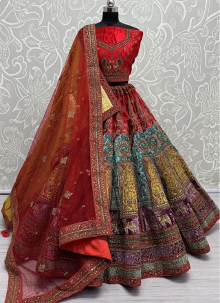 Multi Colour Velvet Wedding Trendy Lehenga Choli