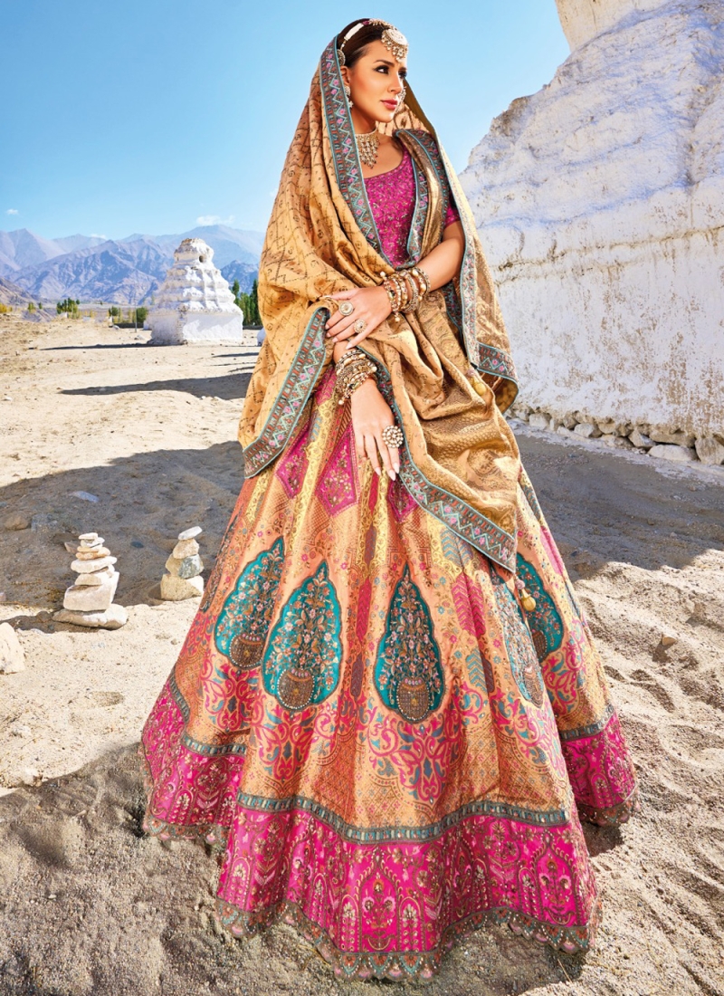 Designer Multi Color Lehenga Choli With One Side Sleeve Shrug – vastracloth