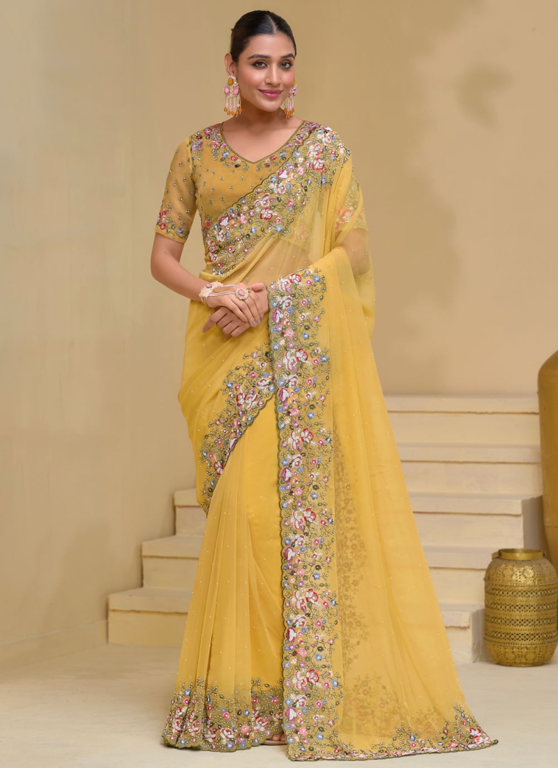 Mustard Border Party Contemporary Saree