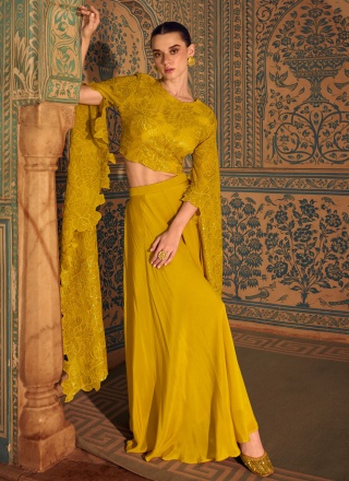 Mustard Chinon Ceremonial Trendy Salwar Kameez