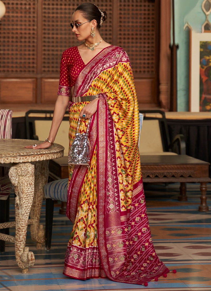 Blue And Pink Woven Patola Silk Saree - VJV Now - India