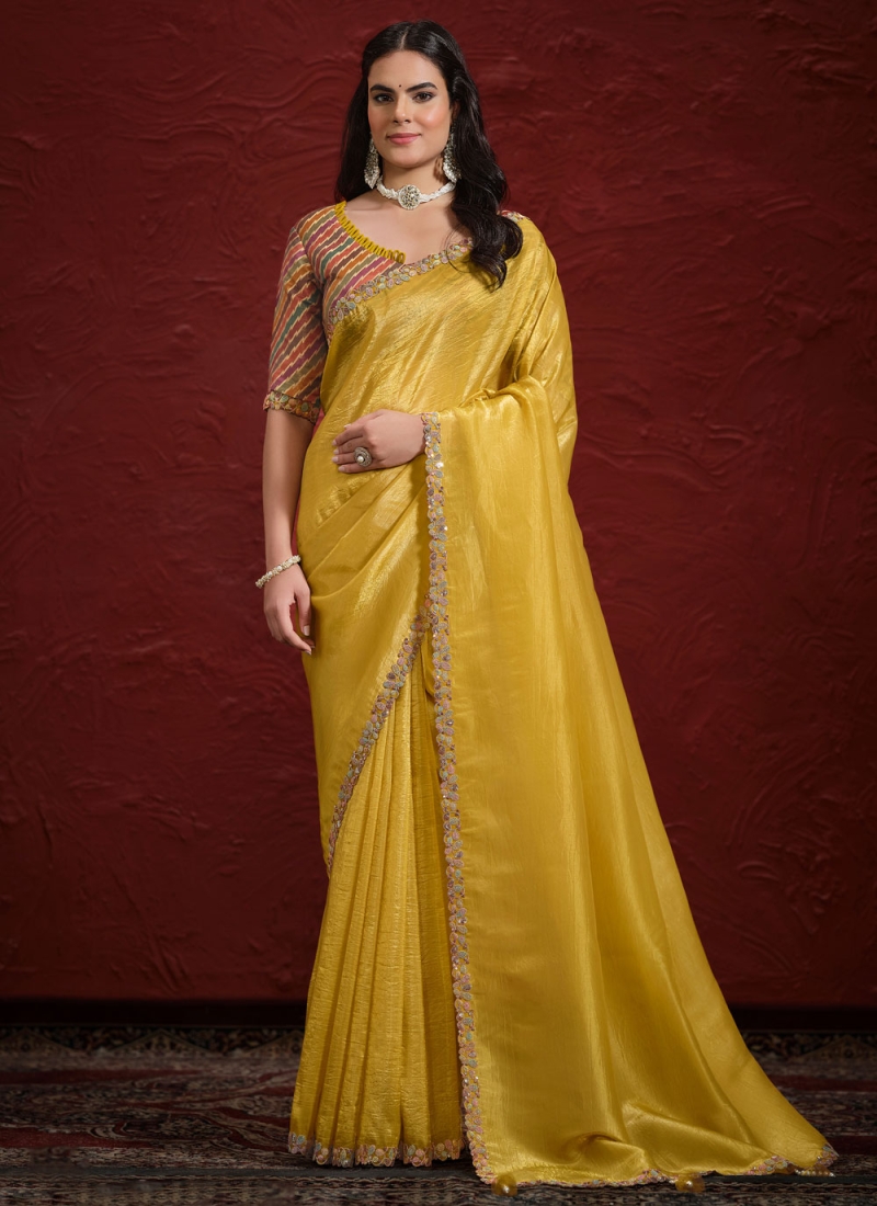 Mustard Sequins Contemporary Saree