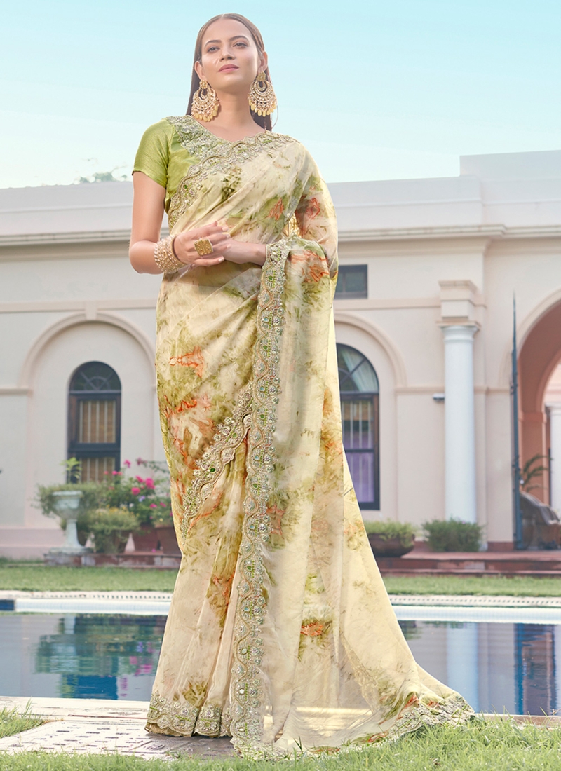 Peacock Green Khatli Work Silk Designer Saree