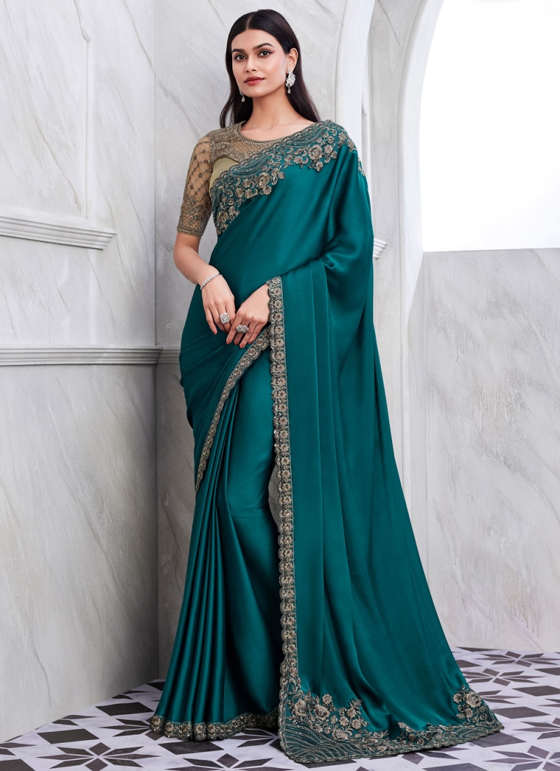 Mystical Sequins Silk Teal Classic Saree