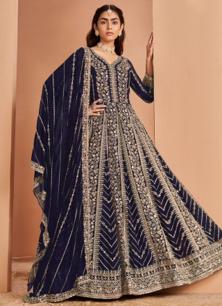 Navy Blue Faux Georgette Designer Salwar Kameez