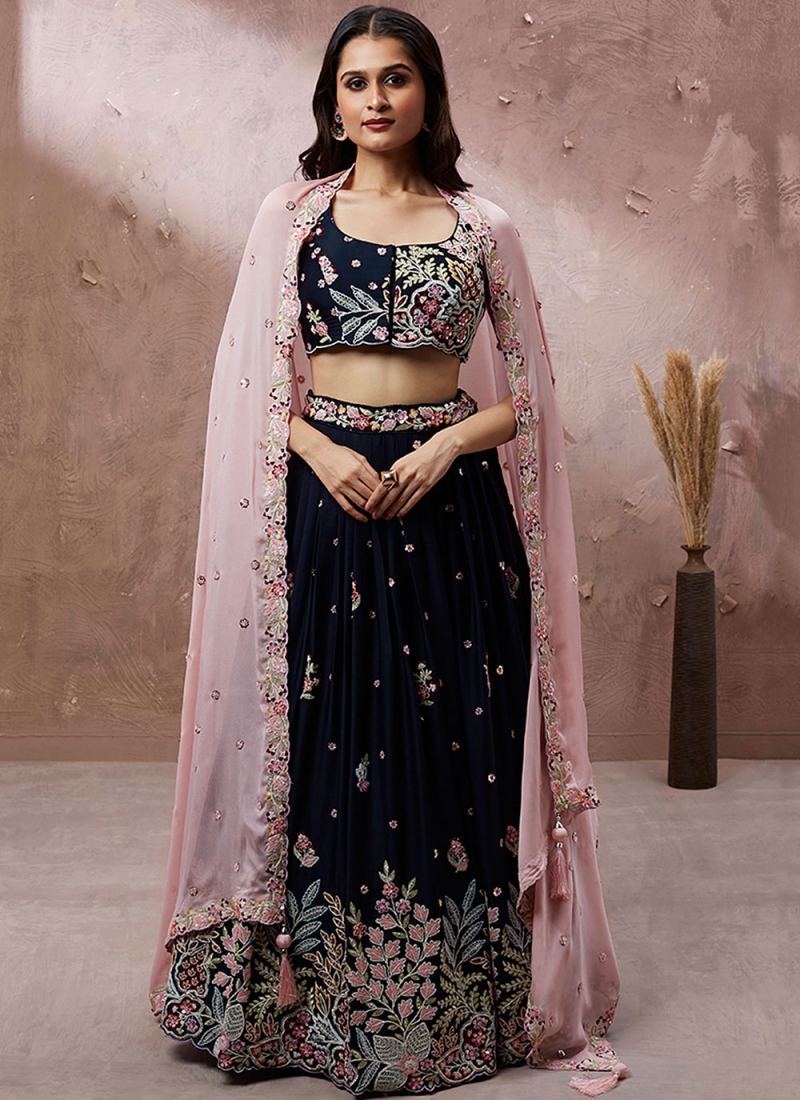 Net Navy Blue Designer Lehenga Choli -