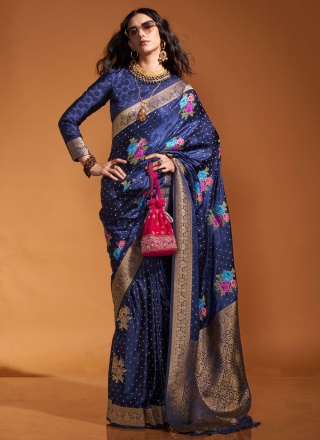 Navy Blue Handloom silk Festival Classic Saree