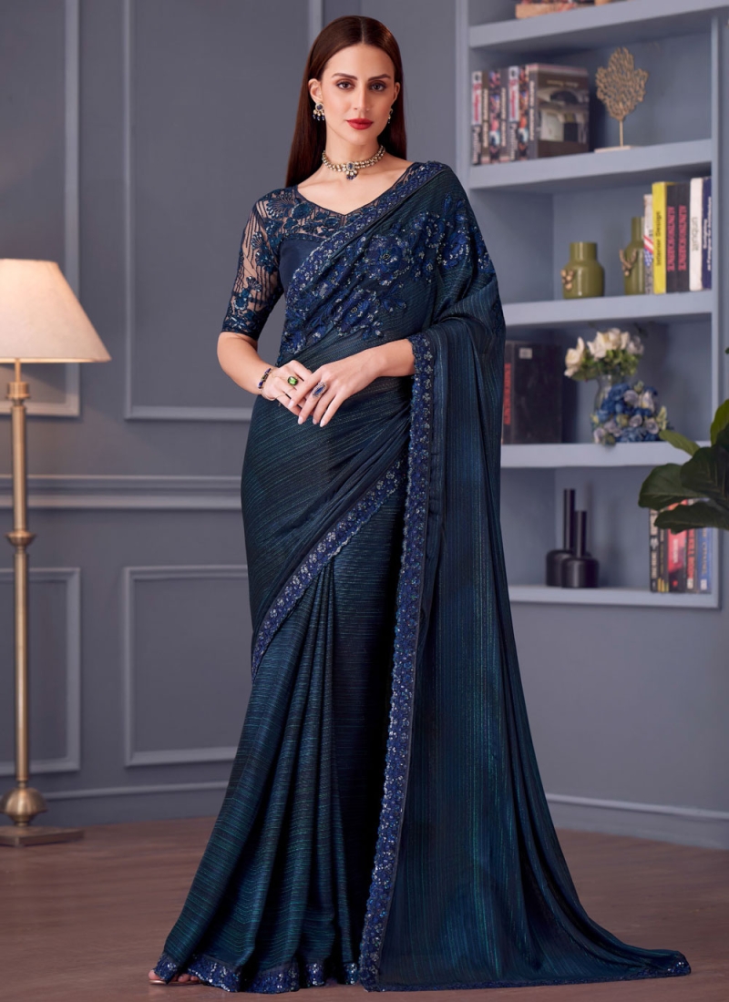 Navy Blue Silk Trendy Saree