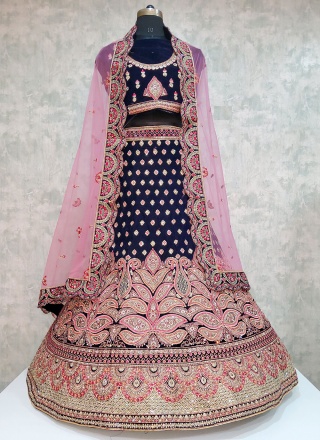 Navy Blue Velvet Trendy Lehenga Choli