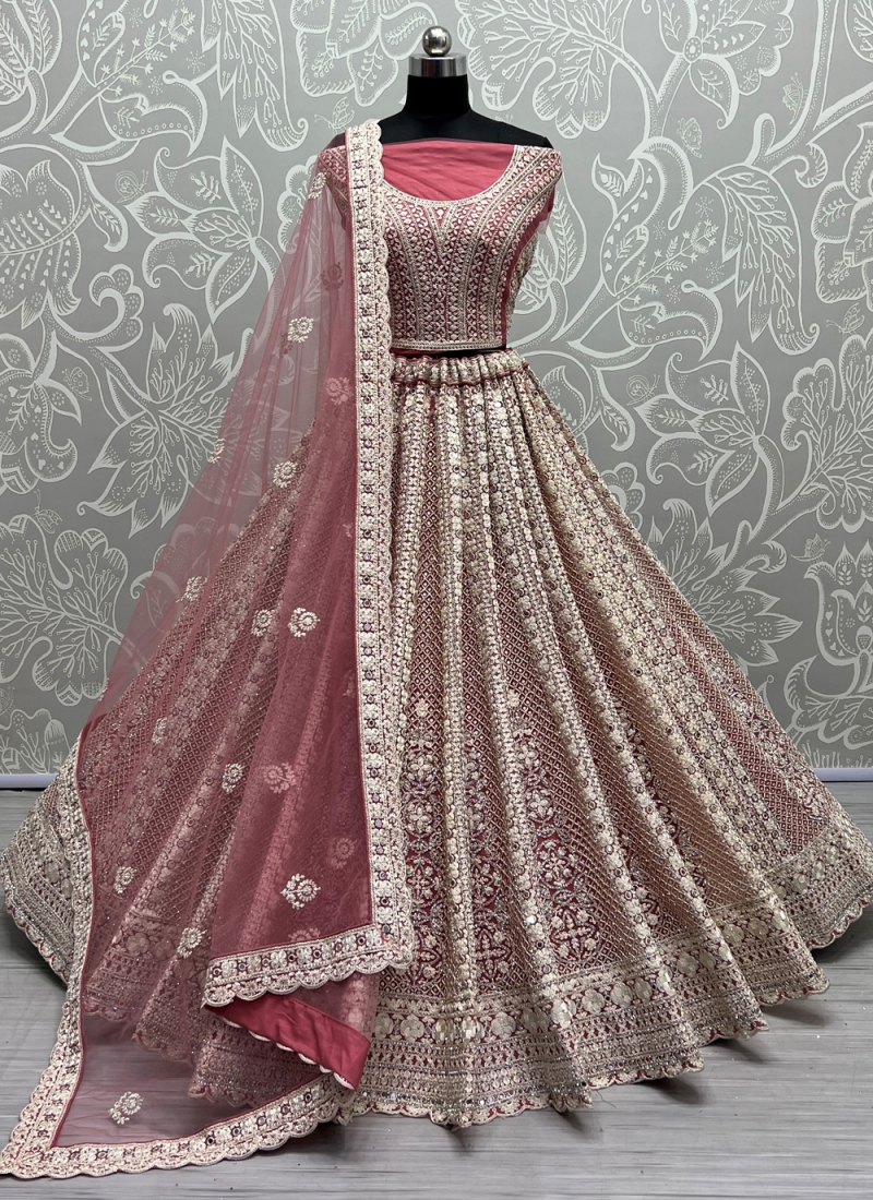 Net A Line Lehenga Choli in Pink