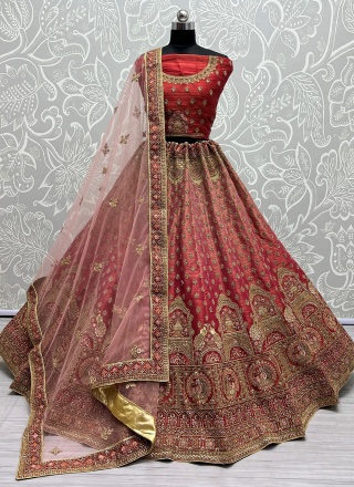 Net Designer Lehenga Choli in Red