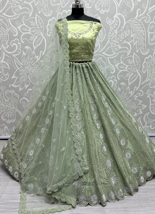 Net Green A Line Lehenga Choli