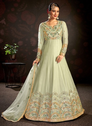 Net Green Embroidered Salwar Suit